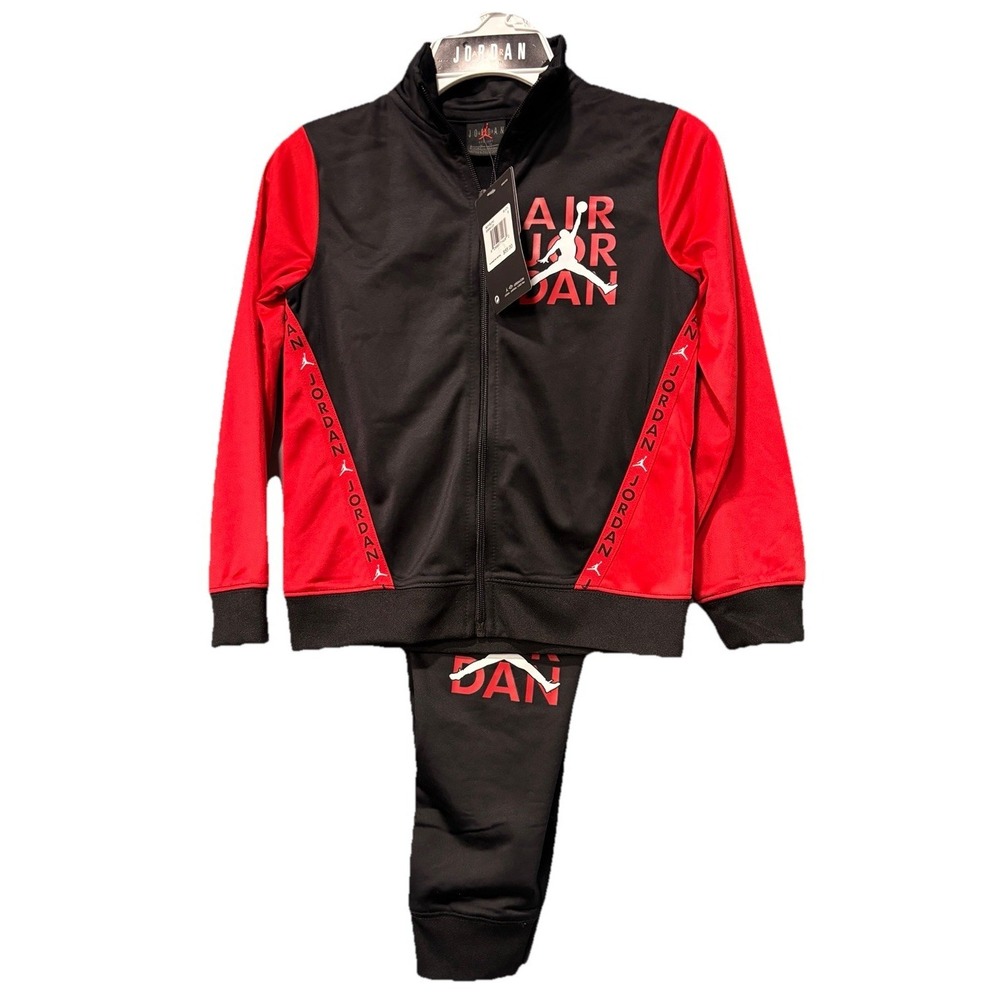 Air Jordan Kids Jumpman Black Red Tricot Track Jacket Pants Set Medium NWT